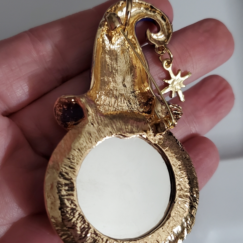 Moon Witch brooch pin enamel vintage style New 18k GP Swarovski crystals Ab - Picture 7 of 13